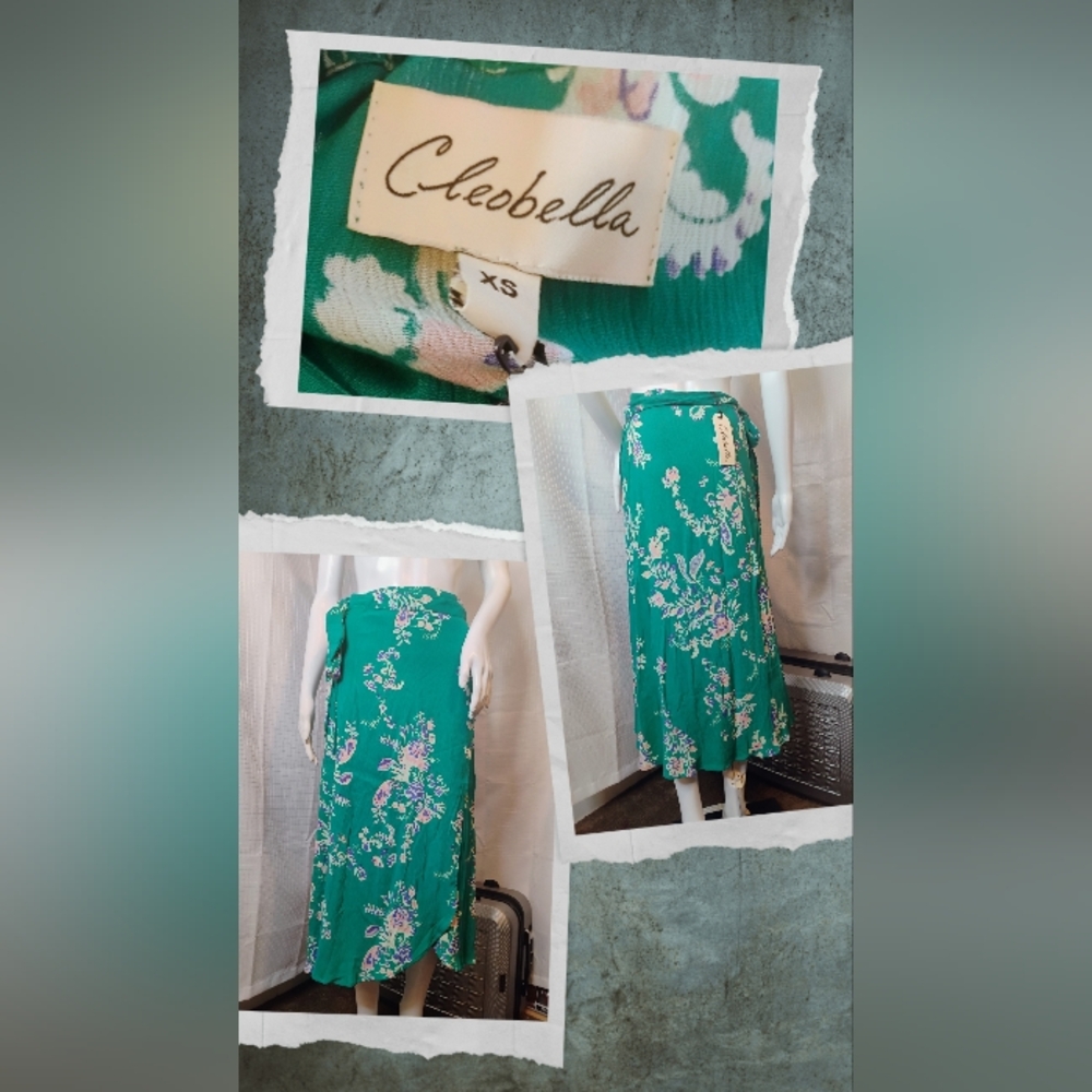 Cleobella Handmade Teal Floral Skirt